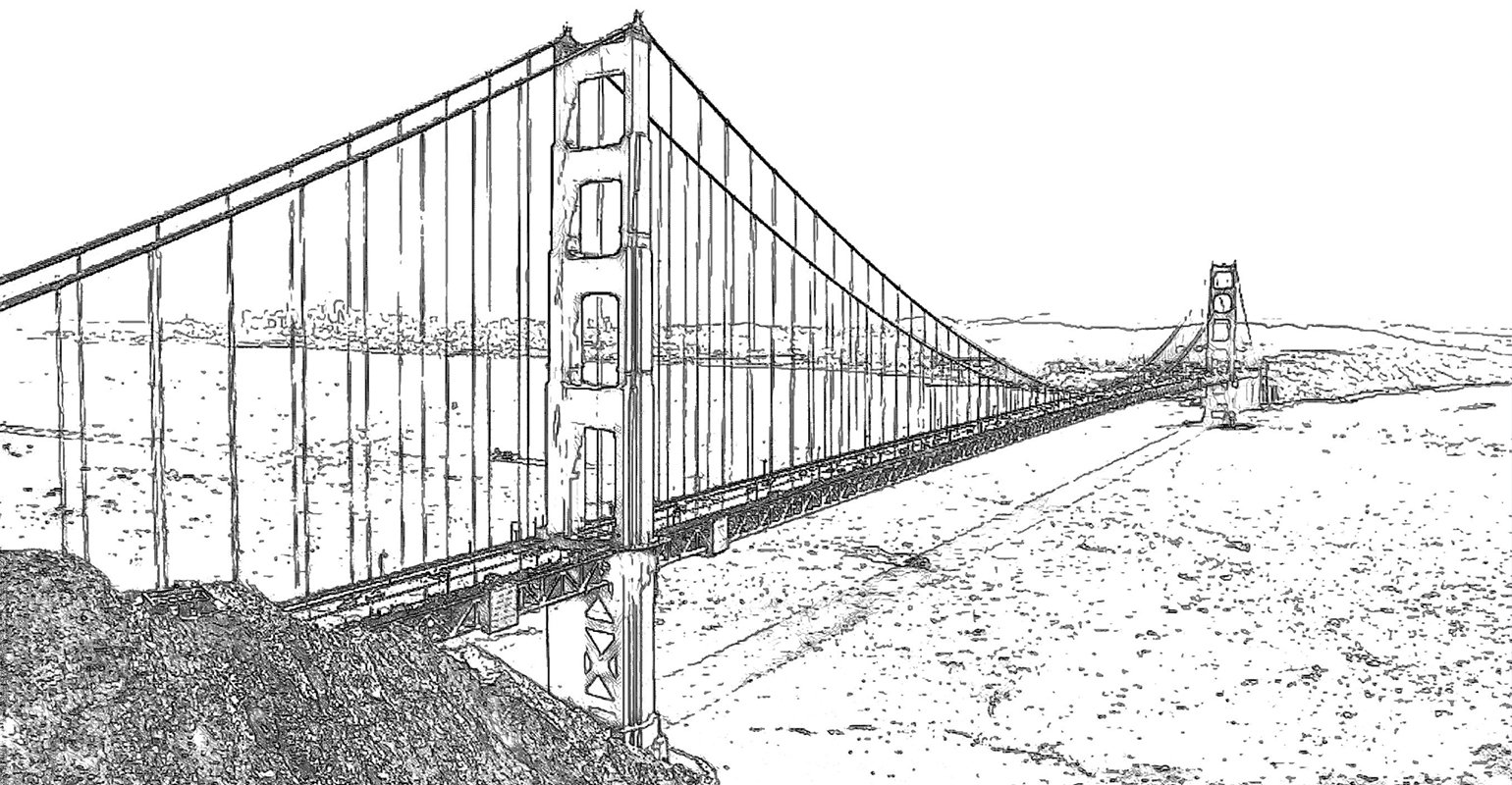 Bridge and sea outline painting effect