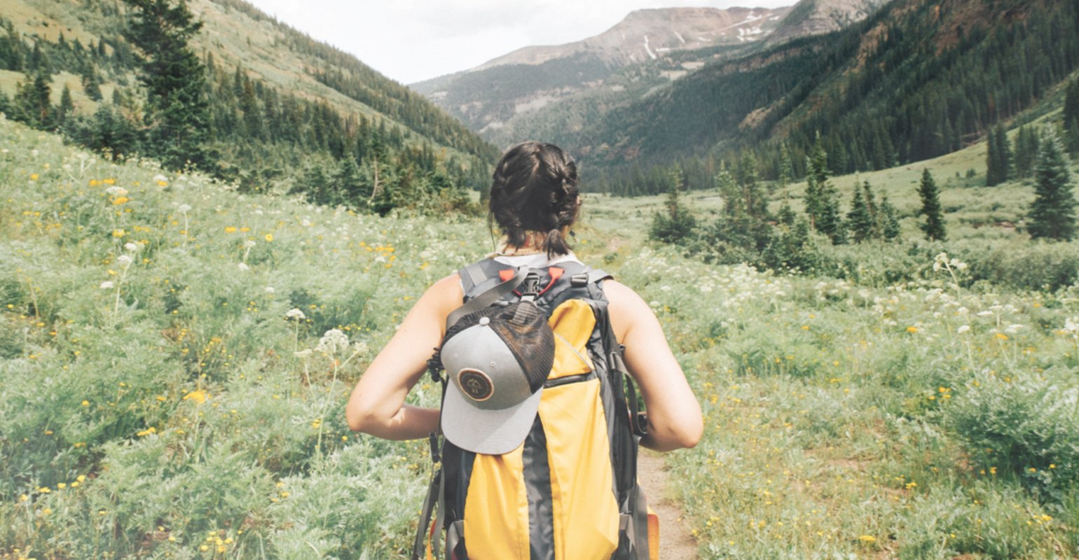 Hazy man walking in the mountains image