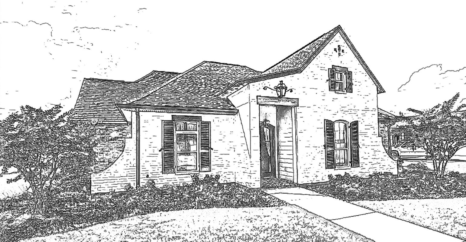 House and grass line drawing effect