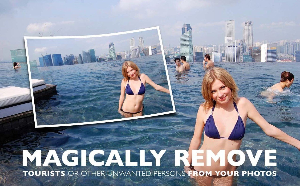 remove beach people with thebinpaint