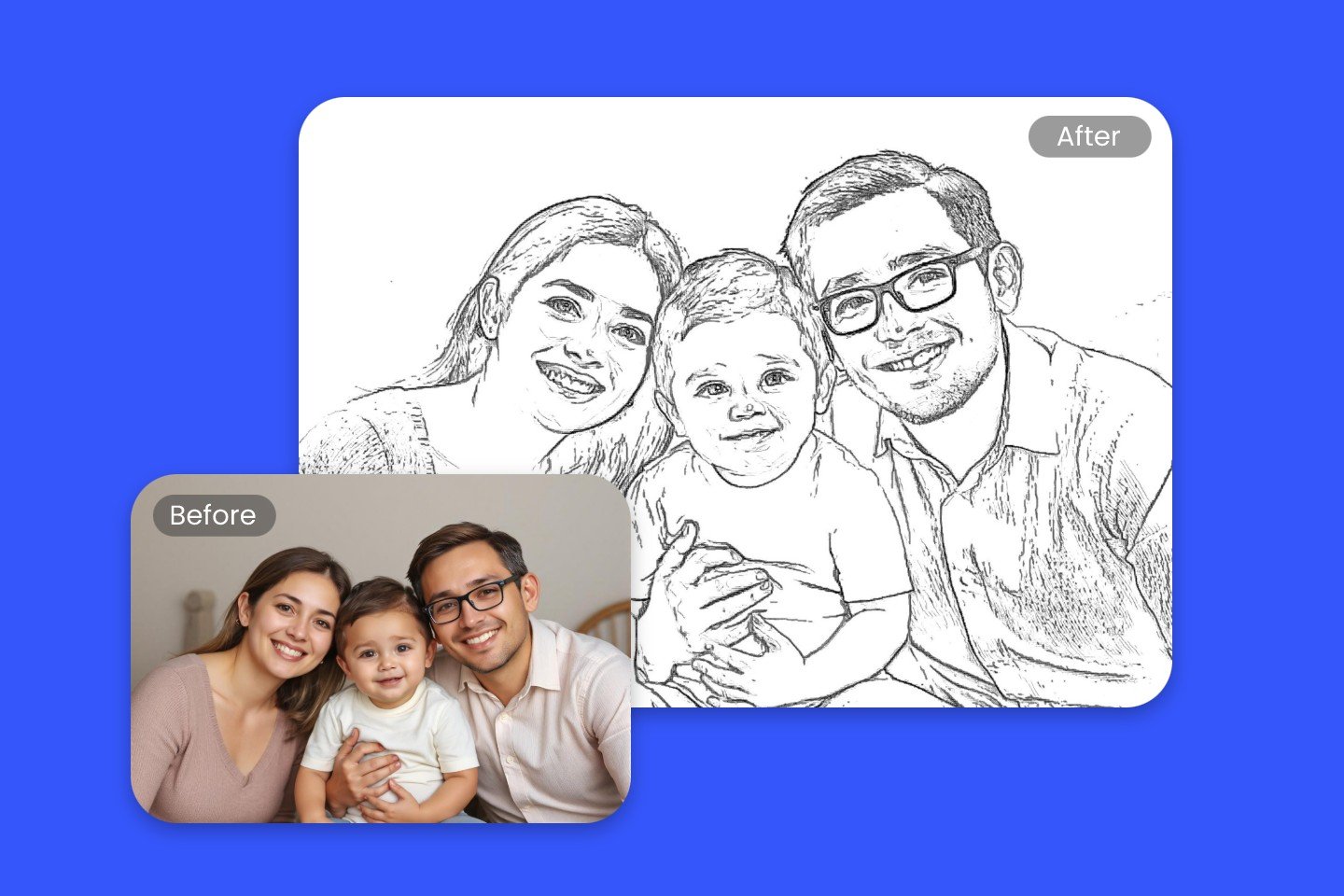 Turn family photo into line drawing in Fotor